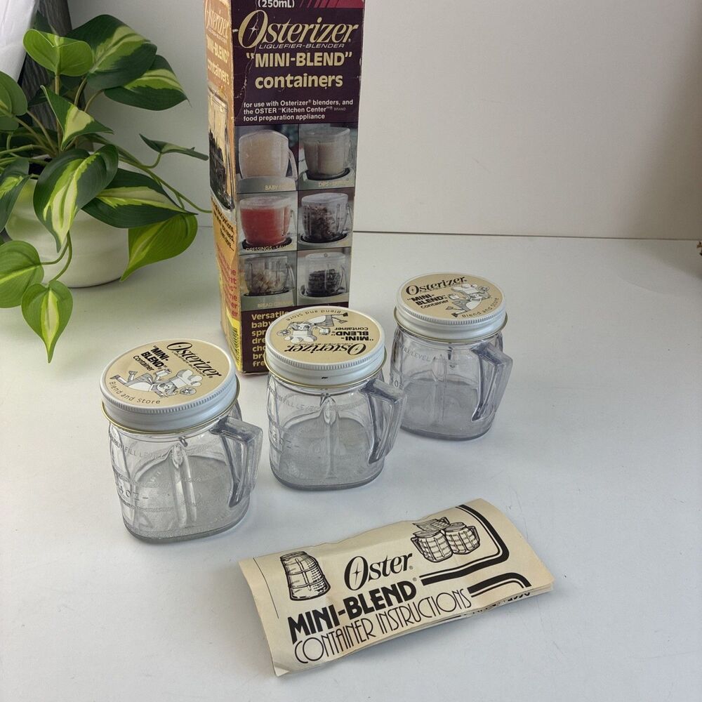 Vintage Oster Mini-Blend 8oz Blender Containers Lids Set Coffee Beans Baby Food